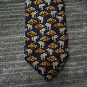 Brooks Brothers Makers All Silk Elephant Neck Tie Handmade In USA Blue Gold